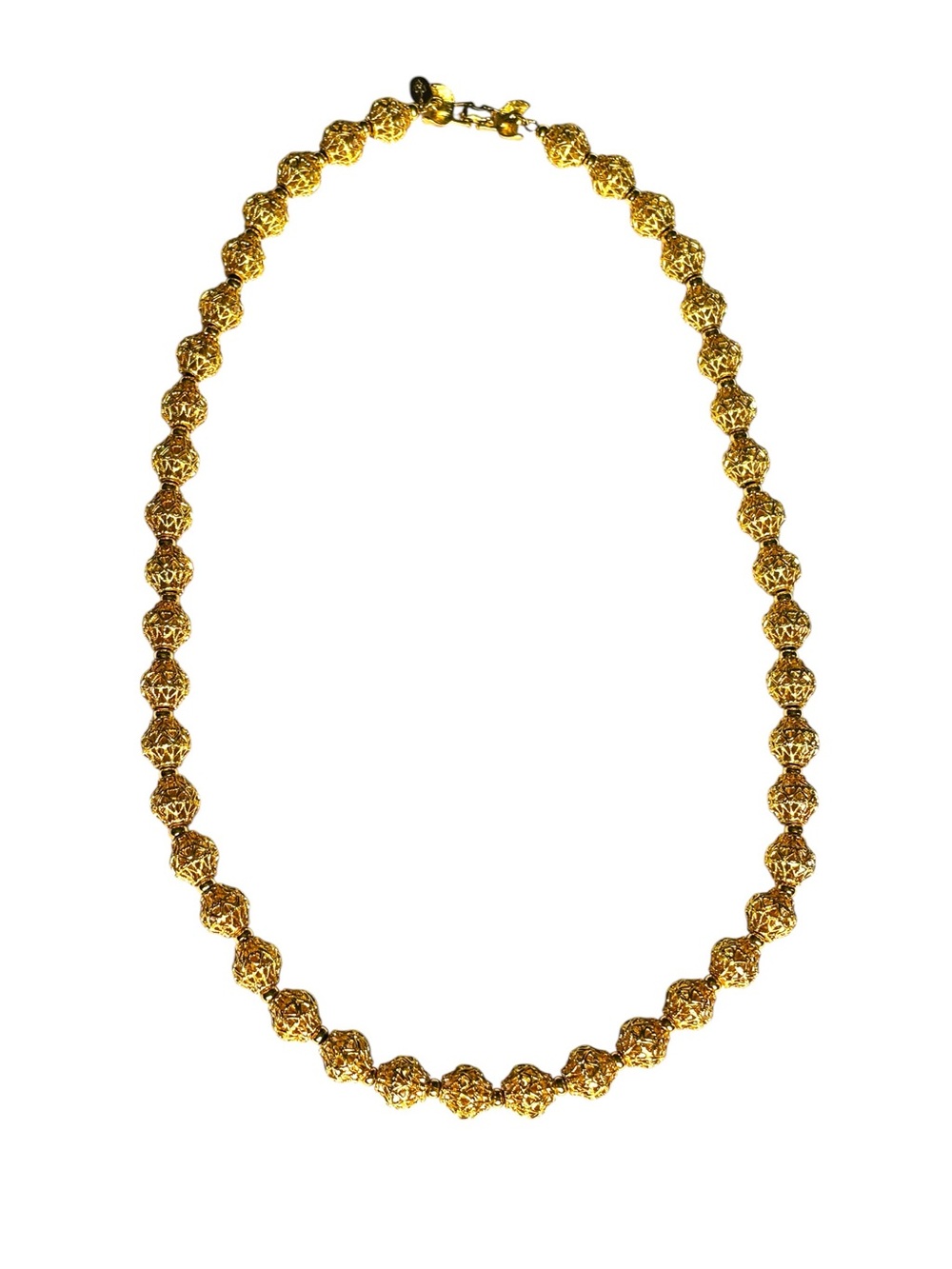 Vendome Vintage Signed 50s 60s Openwork Filigree Bead Gold Toned Necklace MCM